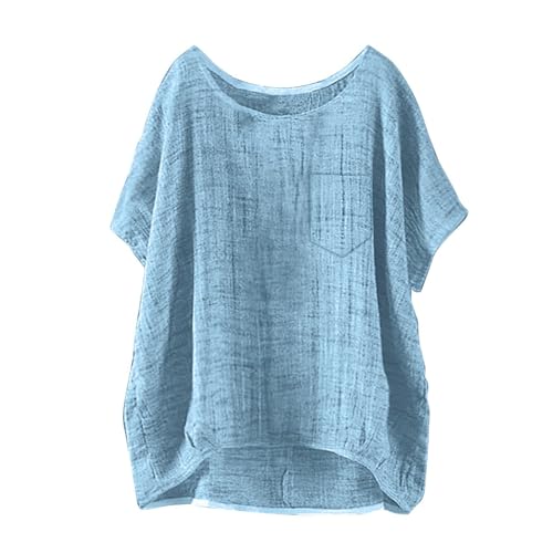 Haul Store Clearance Outlet Musselin Bluse Damen 2025 Sommer Große Größen Leinenbluse Kurzarm Solid Casual Loose Leinen Tops Mode Elegant Bequeme Leinenhemd Hemdbluse Tshirt Blusenshirt