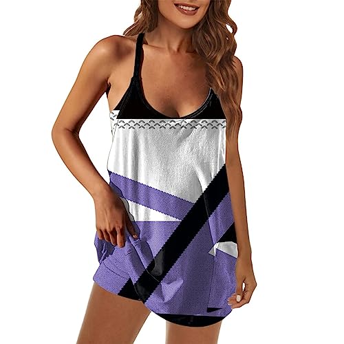 Kleid für Frauen mit Shorts, Spaghettiträger, Tanktops mit Taschen, Sommer, lässige 2-teilige Outfits/einzelnes Kleid Damen Workout Set 2 Teile Hausanzug Damen Sommer Hausanzug Damen (Purple, L)