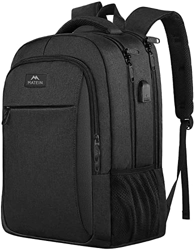 MATEIN Business Laptop Rucksack 15,6 Zoll Reise Laptoptasche mit USB Ladeanschluss Wasserabweisend Daypack Arbeit College Computer Herren Damen, Schwarz