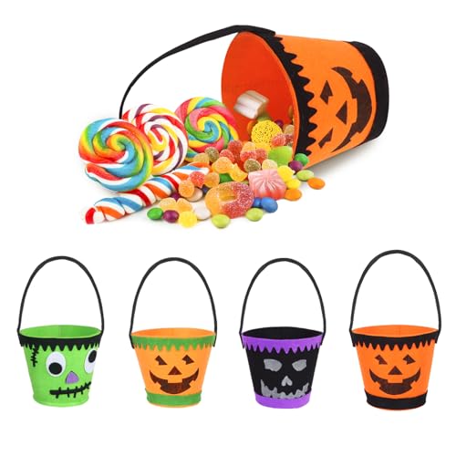 Oemmn 4PCS Tragbare Halloween Kürbiseimer Trick or Treat Eimer Kürbis Halloween Party Supplies Kürbis Süßigkeiten Korb mit Griff Eimer Halloween Party Dekoration