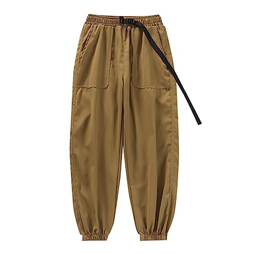 Lässige Herren-Leggings im Trend, einfarbig, locker sitzende, gerade Röhre, Retro-Hose mit kleinem Bein verkürztem Bein Pluderhose Damen Jeans Breit Hippie Hosen Herren Hose Herren (Khaki, L)