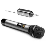 TONOR Drahtloses Mikrofon, UHF Metall Kabelloses Handmikrofon System mit wiederaufladbarem Receiver, 1/4" Ausgang fur Verstärker, PA-System, singende Karaoke Maschine, 60m(TW620), Silber