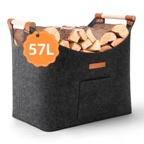 Kaminholzkorb XL Filzkorb Brennholzkorb Holzkorb für Kaminholz Faltbar Filztaschen Verstärkter Griff Feuerholzkorb für Holz, Zeitung oder Brennholz
