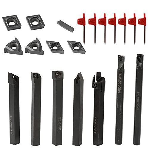 21 PCs Multifunktional Feste Carbideinsätze Halter Bohrstange mit Schraubenschlüssel für Drehdrehwerkzeuge, 7 X Halter, 7 X Einsätze, 7 X Schrauben, Hohe Solidity -Drehwerkzeuge