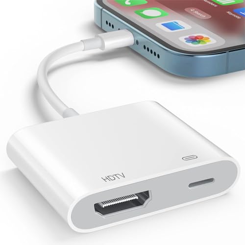 Denlane HDMI Adapter für iPhone iPad 1080P, Lightning auf HDMI Digital AV Adapter für iPhone, Video Audio Sync Bildschirm Konverter, HDMI Kabel Verbinder Kompatibel mit TV/HDTV/Monitor/Projector