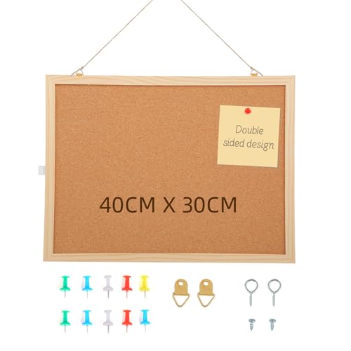 Pinnwand Kork 40 x 30 cm, cork board, mit 5 Stecknadeln, Korktafel mit Holzrahmen, ideal für Büro, Schule, Schlafzimmer und Zuhause, hochwertige Korkwand Pinnwand aus der, vielseitig und praktisch.