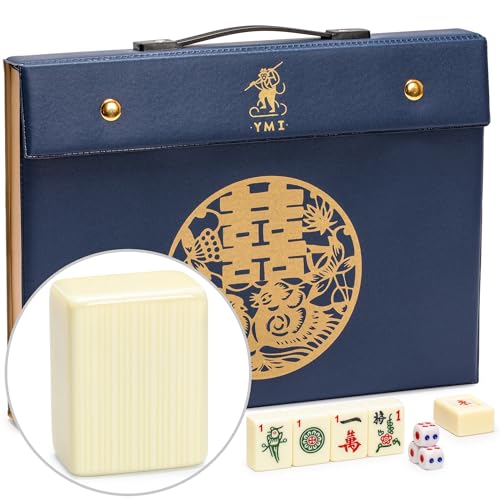 Yellow Mountain Imports Chinesisches Mahjong-Set „Bleau Fontaine“ mit 146 mittleren Spielsteinen und Blauer Vinyltasche – nur für das chinesische Spielformat geeignet [「「碧蘭楓丹」中國麻將]