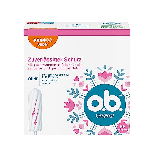 o.b. Original Super, Tampons für starke Tage mit StayDry Technologie und geschwungenen Rillen, für zuverlässigen Schutz und ein sauberes Gefühl (1 x 56 Stück)