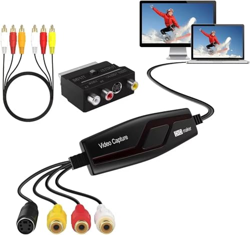 Videoaufnahmekarte, USB 2.0 Video Capture Card, RCA zu USB Video konverter Grabber, Konvertiert VHS VCR Hi8 Mini DV zu Digital für PC TV Tape Player Camcorder, Kompatibel mit Mac OS X oder Windows