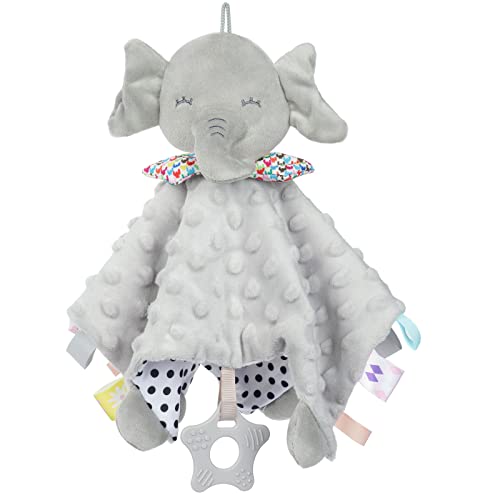 Vicloon Schmusetuch Elefant, Kuscheltuch mit Knisterfolie und Glöckchen, Weich & Waschbar, 26 x 26 cm, Baby Kuscheltier, Schmusetuch für Babys ab 0+ Monaten -Mehrfarbiges Etikett…