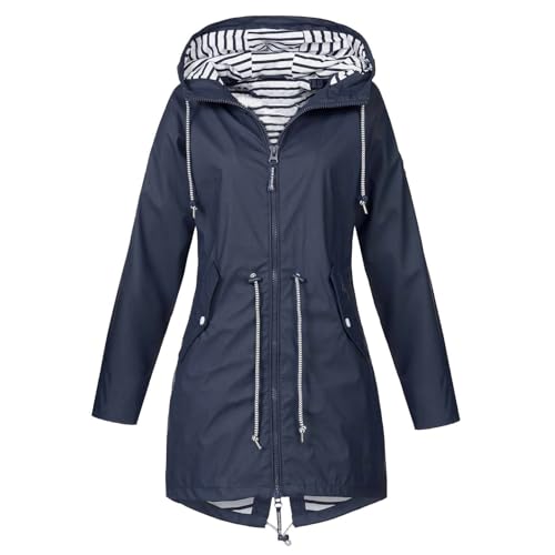 Regenjacke Damen Wasserdicht Atmungsaktiv Softshelljacke Leichte Trenchcoat Wandern Regenjacken Einfarbig Mode Übergangsjacke Vintage Klassisch Windjacke Angenehm Lange Outdoorjacke