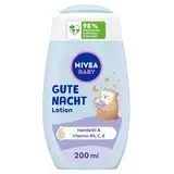 NIVEA Baby Gute Nacht Lotion, Baby Bodylotion pflegt zarte Babyhaut mit Mandelöl, Vitamin E, C und B5, vegane Baby Lotion mit hypoallergener Formel ohne Parabene und Mikroplastik (200 ml)