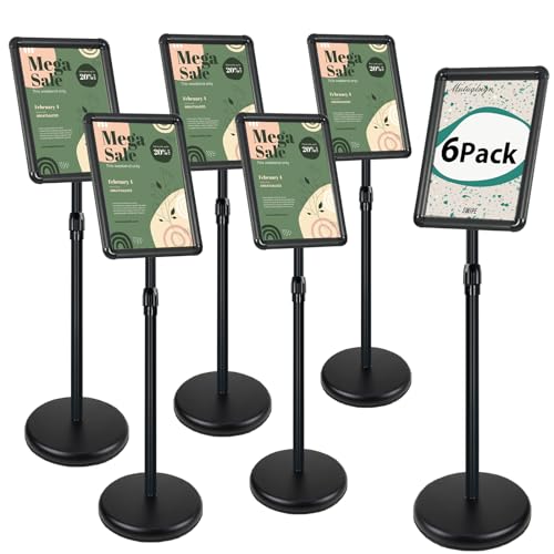 Mutualsign 6Pack Infoständer DIN A4 Höhenverstellbar Kundenstopper Outdoor Aluminium Plakatständer Werbeaufsteller Präsentationsständer für Menu/Hochzeit/Show/Display/Werbung/Verkauf (Schwarz)
