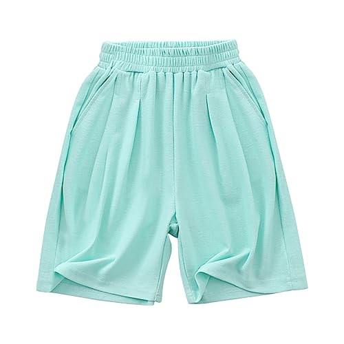 UIFLQXX Kurze Leggings für Kinder, Mädchen, 1/2-Länge, einfarbig, dehnbar, Radfahren, Tanzen, Sport, Outdoor, lässig, modische Shorts, einfarbig, für Jungen und Mädchen, Tween-Sommer-Shorts, mintgrün,