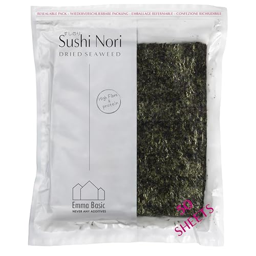 Emma Basic - Sushi Nori Seetang (50er Blatt) – jung und knusprig | hochwertig | leicht getoastet | reich an Protein & Ballaststoffen | wenig gesättigtes Fett