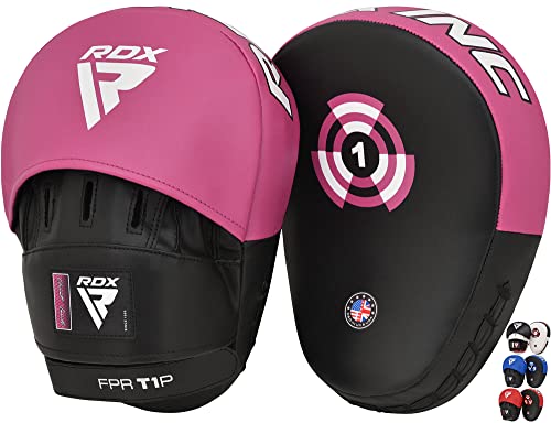 RDX Handpratzen Kampfsport Boxen MMA Training, Maya Hide Leder, Boxpads Schlagpolster Kickboxen Boxpratzen Weiß Schwarz, Trainerpratzen Handschlagpolster Boxing Pad, Schlagkissen Taekwondo Muay Thai