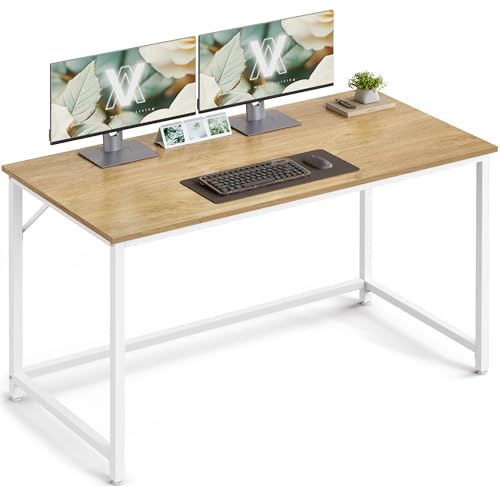 VASAGLE Schreibtisch, Kleiner Computertisch, Bürotisch, für Arbeitszimmer, Schlafzimmer, 60 x 120 x 76 cm, moderner Stil, Metallgestell, natureichenfarben-perlweiß LWD039W70