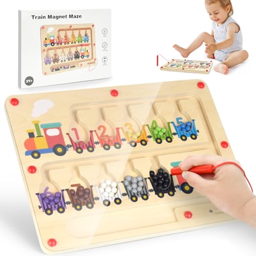 LUOJINYI Montessori Toy from 2 3 4 5 Years, Magnetic Game Labyrinth for Girls Boys Child 3 Years Toy, Wooden Toy Children's Toy, Magnetic Toy Children Motor Skills Toy Sorting Game Gift for Girls Boys