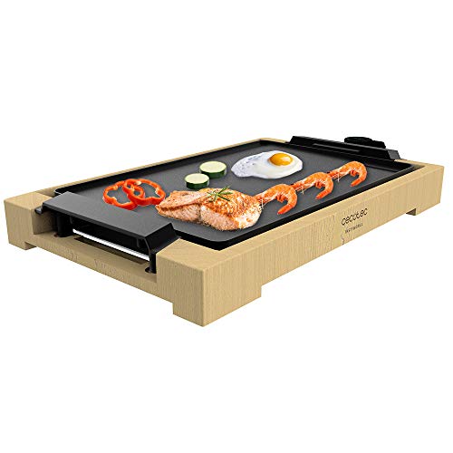 Cecotec Elektrische Grillplatte Tasty&Grill 2000 Bamboo. 2000 W, Bambusstruktur, Einstellbarer Thermostat, Antihaftbeschichtete Fläche, Aluminiumgussbeschichtung, Spülmaschinenfest