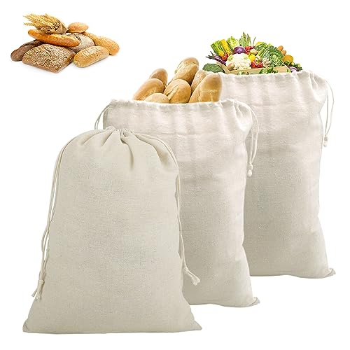 3 Stück Leinen-Brotbeutel, Brot Aufbewahrungsbeutel, Leinenbeutel, Bio-Brot Tasche, Umweltfreundlicher Brotsack, Aufbewahrungsbeutel für Brot Obst Gemüb, Wiederverwendbar Brotbeutel mit Kordelzug