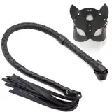 YUZHO BDSM Reiterpeitsche Peitsche und Maske 2er Pack Leder Peitsche Fuchs Maske Rollenspiel Sexy Halbgesicht Augenmaske Adult Toys Flirting Sex Play Sexartikel Schwarz