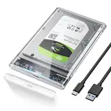 POSUGEAR Festplattengehäuse 2,5 Zoll, 6Gbps USB C 3.1 Gen 2 Externes Festplatten Gehäuse für 7mm/9.5mm 2.5 Zoll SATA SSD HDD mit UASP, Externe SSD Gehäuse mit USB 3.1 Kabel Werkzeugfreie Montage-Klar