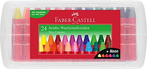 Faber-Castell 120034 - Wachsmalkreiden Jumbo 24er Box, inklusive Neon-Farben und Hautfarbe