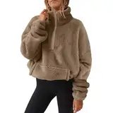 KONG JIMFAN Fleecejacke Damen Pullover Damen Lang Motorradjacke Damen Stichschutzwesten Teddyjacke Damen Jogging Jacke Damen Rain Jacket Women Baumwollpullover Damen Regenjacke Damen(Light Brown,S)