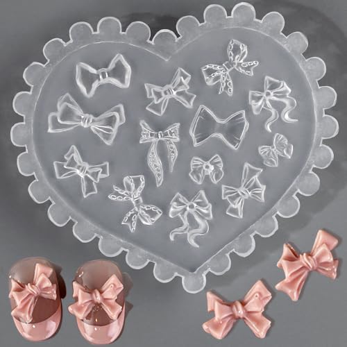 3D Gel Nail Art Mold Bow Nail Charms Silicone Molds Schleife Silikonformen Gießformen Silikon Nagelformen Nageldesign Silikonform Schleifen Charms Nägel Zubehör Bogen Epoxidharz Formen Nail Tools