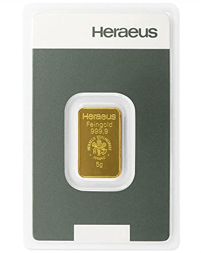 Goldbarren 5 g - 5 Gramm Gold - Heraeus - Feingold 999.9 - Prägefrisch - LBMA Zertifiziert