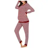 Still Pyjama Damen Schlafanzug Stillfunktion Nachtwäsche Schwangerschaft Umstands Schlafanzug Langarm Gestreift Stillpyjama Baumwolle Umstandsschlafanzug Set Winter Umstandspyjama (Red, XL)