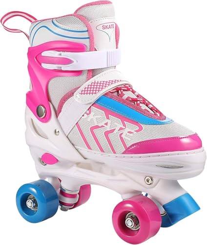 Rollschuhe für Erwachsene & Jugendliche, Verstellbare Quad-Skates mit ABEC-7 Kugellagern, Robuste PU-Räder, Dreifach-Sicherheitssystem, Ideal für Outdoor & Indoor Skating Gr. 35-38