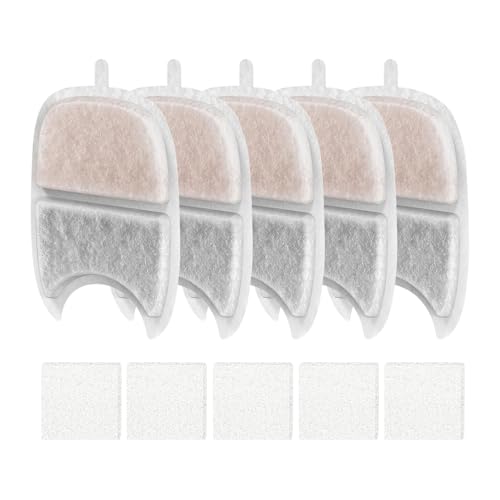 Katzenbrunnenfilter - 5X Katzenwasserfilter Mit Schwämmen - Dreifach-Filtration Zur Geruchsneutralisation Und Schmutzfilterung