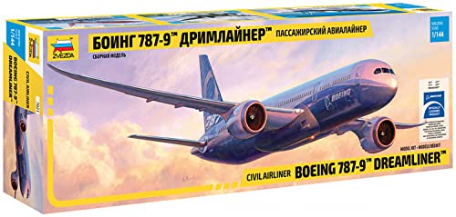 ZVEZDA 500787021 - 1:144 Boeing 787-9, Modellbau, Bausatz, Standmodellbau, Hobby, Basteln, Plastikbausatz, Unlackiert, Weiß (Oder Geeignetes Farbschema der Fluggesellschaft)