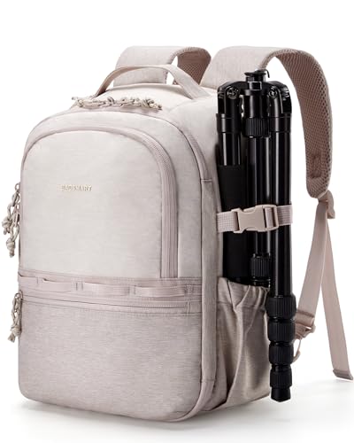 bagsmart Kamerarucksack,DSLR SLR Klein Kameratasche für Fotografen Kompatibel,Schultergurt 2-in-1 Reiserucksack Passend für 12.9" iPad,für Sony,Canon,Nikon,Beige