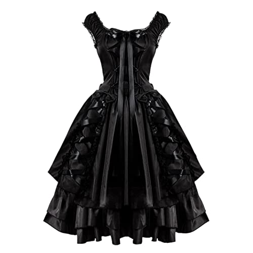 Damen Gothic Kleid Steampunk Rokoko Kleider Kurz Sexy Bodycon Minikleid Retro Spaghetti Kleid Punk Partykleid Club Wear Spitze Schnürkleid A-Line Swing Kleider Barock Lolita Prinzessin Kostüm