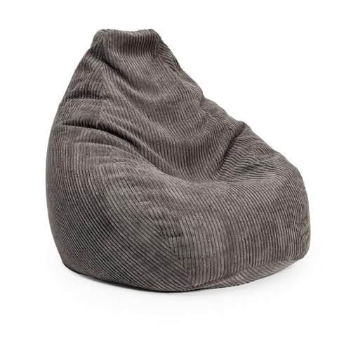 Lumaland Gaming Sitzsack XXL aus Cord | Gaming Sessel für Erwachsene & Teenager | Komfortabler Bean Bag 135 x 100 cm [Grau]