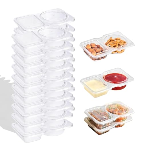 Hyfkjdm 20 Stück Zweikammer GewüRzbehäLter, Snack Container, Doppel-Fach Snackbehälter, Gewürzbehälter mit 2 Fächern, Take-Out Gewürzbox, Mikrowellengeeignet, für Soßen Dips Gewürze