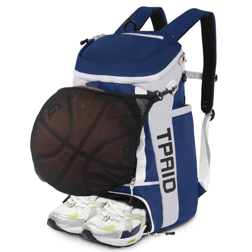 KINGSLONG Basketball Rucksack Fußballrucksack Große Kapazität Softball Tasche mit Schuhfach und Zaunhaken, leichte Fußball Volleyball Softball Ausrüstung für Schläger, Helme, Hüte,Schuhe/Blau