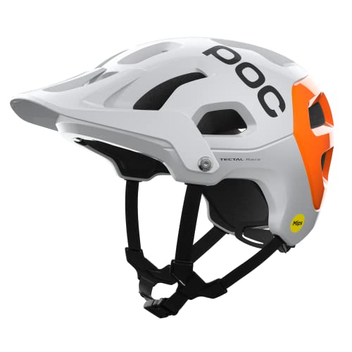 POC Tectal Race MIPS NFC - Leichter Fahrradhelm mit erweiterten Schutzzonen, Anpassungssystem und optimale Belüftung, Hydrogen White/Fluorescent Orange AVIP