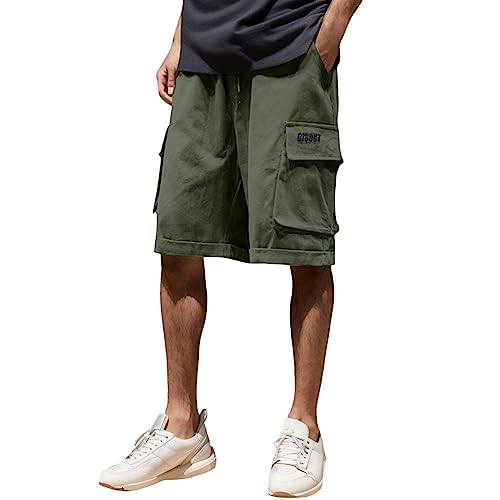 Generisch Männer Kurz Cargohosen Shorts Herren-Sommer-Cargo-Shorts mit Taschen, sportliche Freizeithose Männer Shorts Lockere Männer Kurze Fitness Shorts (Green, XXXXXL)