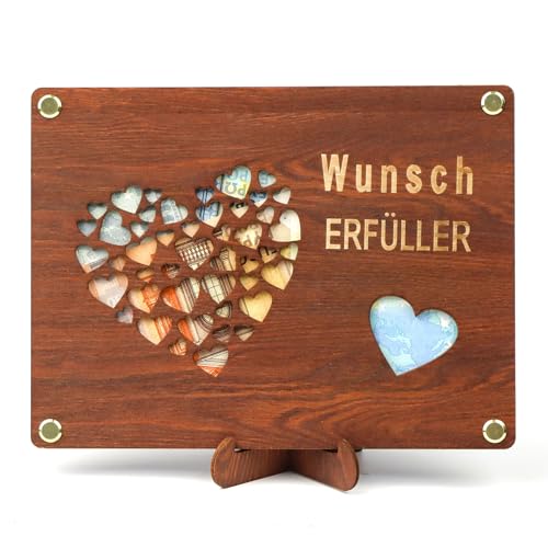 ASSRECT Wunscherfüller Geldgeschenk, Geschenk Hochzeitsgeschenke aus Holz, Personalisiertes Geldgeschenke mit Exquisites Herzen Muster, Glück verschenken zum Geburtstag Reisen Hochzeit Jugendweihe