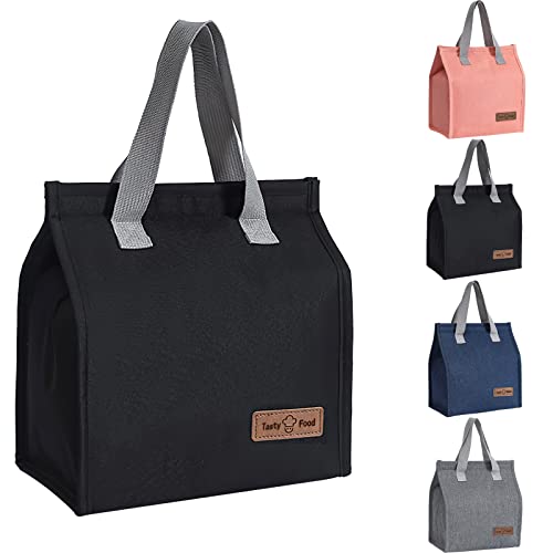 Yikki Lunchtasche für Damen und Herren, Kühltasche Klein, Wiederverwendbare Isolierung Lunchbag, Thermotasche Lunch Bag Kühltasche Faltbar für Arbeit, Schule, Picknick, Reisen (Schwarz)