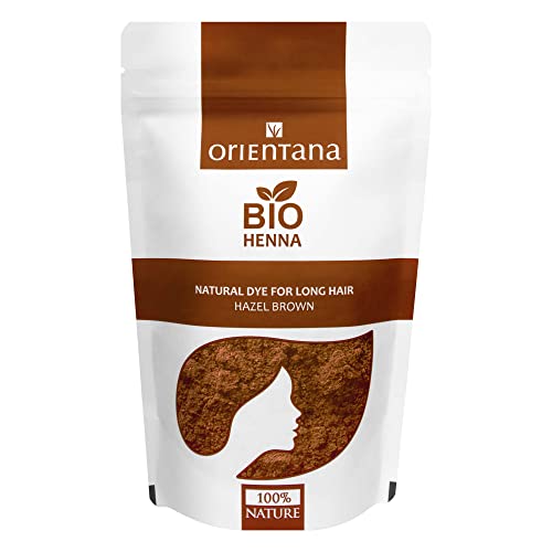 Orientana Bio Henna Haarfarbe | Haselnuss | 100% Vegan Natural Bio Pulver Für Langes Haar | Eine Dauerhafte Braune Pflanzenhaarfarbe Die Dem Haar Fülle Verleiht - 100g