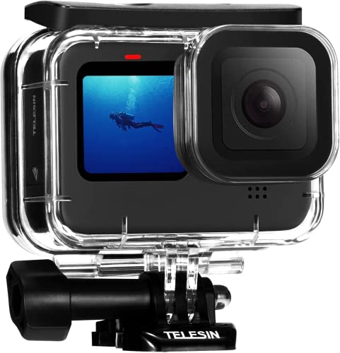 TELESIN 60M Wasserdichtes Gehäuse Hülle für GoPro Hero 13 Hero 12 Hero 11 Hero 10 Hero 9 Black, 60M/200FT schützende Unterwasser mit Halterung und Befestigungsschrauben für Go Pro Schwarz