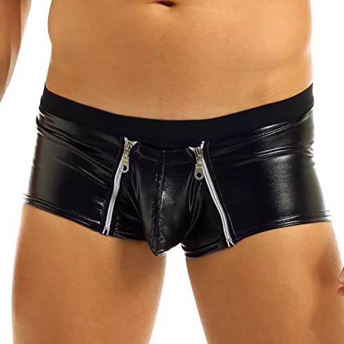 Darringls Herren Ouvert Slip Jockstrap Wetlook String Tanga Sexy Männer Lack Leder Unterwäsche Boxershorts Badehose Clubwear Boxer Brief Pants mit Ring Unterwäsche Höschen Thongs