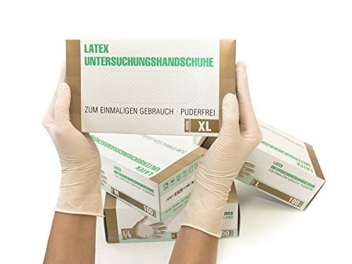 SF Medical Products GmbH Latexhandschuhe 100 Stück Box (XL, Weiß) Einweghandschuhe, Einmalhandschuhe, Untersuchungshandschuhe, Latex Handschuhe, puderfrei, unsteril, disposible gloves