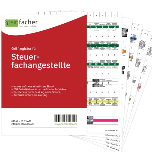 Steinfacher Griffregister für STEUERFACHANGESTELLTE (inkl. Einklebeschablone für gebundene Textausgaben) (Lesart: horizontal | ablösbarer Kleber)