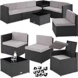 tectake Polyrattan Gartenlounge, frei zu gruppierende Balkon Möbel, Gartenmöbel Set mit einem Beistelltisch Outdoor, inkl. Auflagenbox und Sitz- und Rückenkissen - schwarz