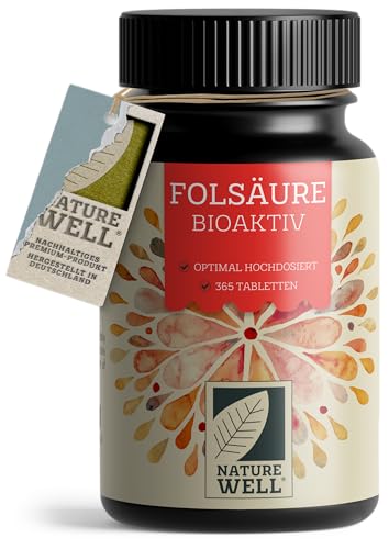 Folsäure BIOAKTIV 400µg - 365 Folsäure Tabletten mit bioaktiver Folsäure (L-5-MTHF) - optimal hochdosiert - Kinderwunsch & Schwangerschaft - laborgeprüft mit Zertifikat - 100% vegan - Jahresvorrat